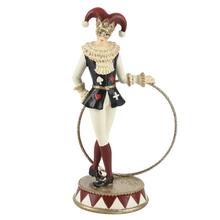 Klaun figúrka z polyres s červenou maskou a kostýmom.