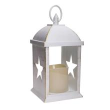 Biela LED lucerna so zlatými detailmi a hviezdami.