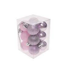 Fialové plastové vianočné gule v sade po 12 kusoch.