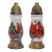 Náhrobné sviečky s vianočným vzorom, šíška a ruža.