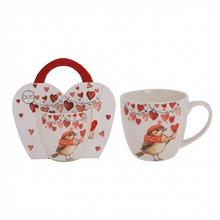 Šálka s vrabčekom a srdiečkami