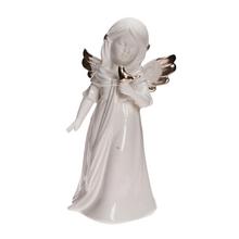 Biely porcelánový anjel s vtáčikom.