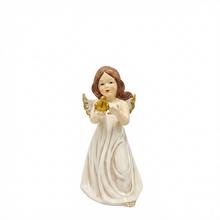 Biely anjel s vtáčikom, dekoratívna figúrka.