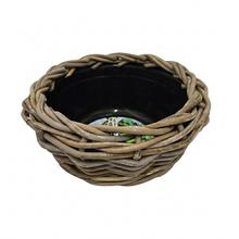 Malý sivý kôš z ratanového prútia.