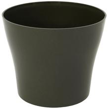 Okrúhly kvetináč v antracitovej farbe s lesklým povrchom.