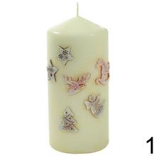 Vianočné sviečky HAPPY XMAS v ecru a sivej farbe.