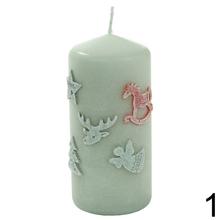 Vianočná sviečka HAPPY XMAS v ecru a sivej farbe s motívom.