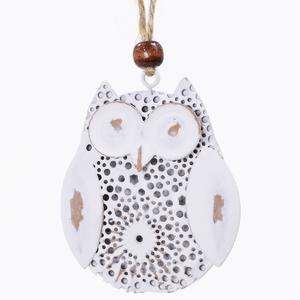 ZÁVES SOVA BIELA KOV 6,5x7,5CM SUPER CENA! - FLORASYSTEM