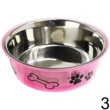 Nerezová miska pre psa s farebným okrajom a potlačou labiek.