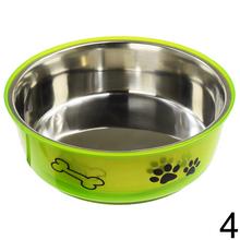 Nerezová miska pre psa s farebným plastovým okrajom.