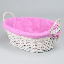 Prútený košík biely s ružovými bodkami