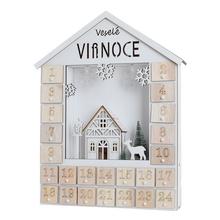 DREVENÝ ADVENTÝ KALENDÁR LED VESELÉ VIANOCE 30*6*38cm - FLORASYSTEM