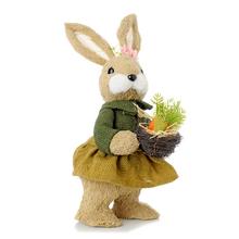 ZAJAČICA ZEL/ŽLT ŠATY, KOŠÍK S MRKVIČKAMI PRIADZA 14*18*32CM - FLORASYSTEM