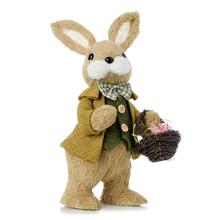 ZAJAC STOJACI ZEL/ŽLT OBLEČENIE KOŠÍK S KVETMI, PRIADZA 14*18*32CM - FLORASYSTEM