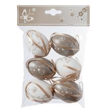 VAJÍČKA HNEDO BIELE S KVETINOVÝM VZOROM PLAST S/6 6CM - FLORASYSTEM