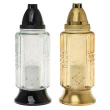 Náhrobné sviečky v čírom skle s ornamentom.