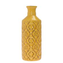 VÁZA ORNAMENT ŽLTÁ KERAMIKA 11.5*11.5*31CM  - FLORASYSTEM