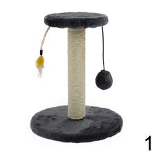 Škrabadlo pre mačky s hračkou, sivé a béžové varianty.