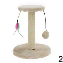 Škrabadlo pre mačky s hračkou, sivé a béžové varianty.