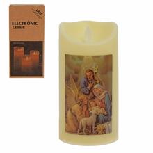 LED sviečka s motívom Svätej rodiny.