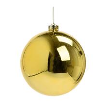 Zlatá plastová vianočná guľa s lesklým a matným povrchom.