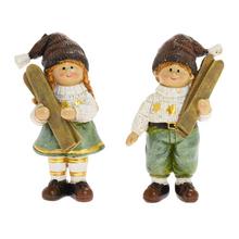 CHLAPEC, DIEVČA S LYŽAMI HNE/ZEL MIX/2 POLY 5*3,5*10,5CM - FLORASYSTEM