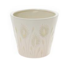 KVETINÁČ KRÉMOVÝ, VZOR TRÁVY KERAMIKA 16*16*14CM - FLORASYSTEM