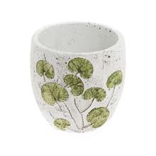 Obal na kvetináč s listami, bielo-zelený, keramický.