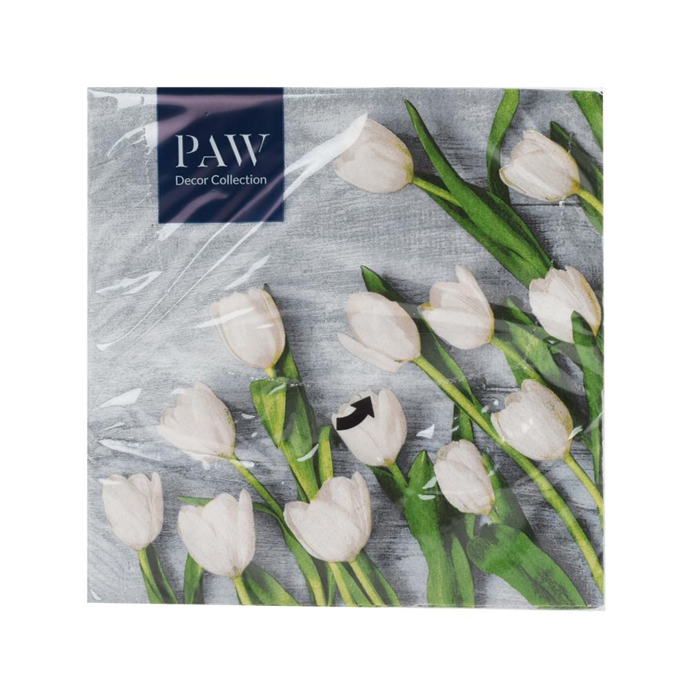 Biele tulipány na servítkach 33x33 cm.