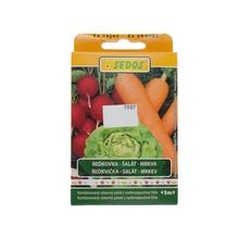 Semená mrkvy, reďkovky a šalátu v balení 150/100/50s.