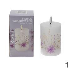 LED sviečka s kvetinovým vzorom v ružovej a modrej farbe.