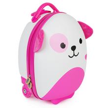 Detský kufor Boppi Tiny Trekker v ružovej farbe s motívom psa.