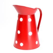 VÁZA DŽBÁN MALÝ KOV ČERVENÝ VEĽKÉ BODKY V:22x12,5CM SUPER CENA! - FLORASYSTEM