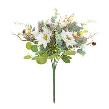 KYTICA VIANOČNÁ RUŽA BIELA, ZELEŇ 38CM - FLORASYSTEM