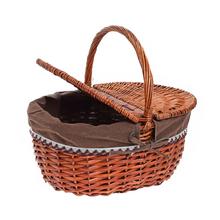 PRÚT. PIKNIKOVÝ KOŠÍK OVÁL TM. HNEDÁ S RÚČKOU TM.HNEDÁ LÁTKA 46x36x21x42CM - FLORASYSTEM