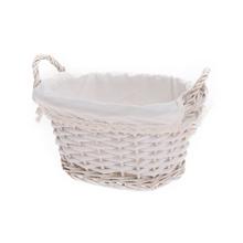 PRÚT. KOŠÍK OVÁL BIELY S RÚČKOU BIELA LÁTKA 29x23x15CM - FLORASYSTEM