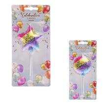 Tortová sviečka v tvare hviezdy s nápisom Happy Birthday.