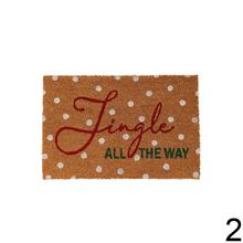 Vianočná rohož s nápisom 'Santa, Please Stop Here'.