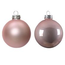 Sklenené vianočné gule v lesklej a matnej svetloružovej farbe, priemer 8 cm.