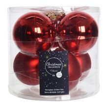 Sada sklenených vianočných gulí v lesklej a matnej červenej farbe, priemer 8 cm.