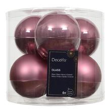 Vianočná guľa sklenená v lesklej a matnej vínoružovej farbe, priemer 7 cm.