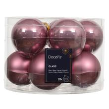 Vianočné guľe sklenené v lesklej a matnej vínoružovej farbe, priemer 6 cm.