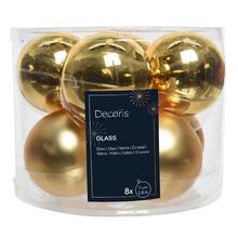 Sada 8 sklenených vianočných gulí v lesklej a matnej zlatej farbe.