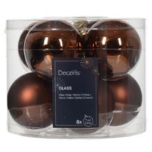 Sklenené vianočné gule v lesklej a matnej hnedej farbe, priemer 7 cm.