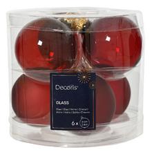 Sklenené vianočné gule v lesklej a matnej červenej farbe, priemer 6 cm.