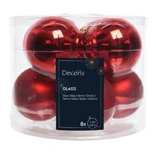 Sada 8 lesklých a matných červených sklenených guľí.