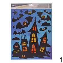 Okenná fólia Halloween s netopiermi a strašidelným domom.