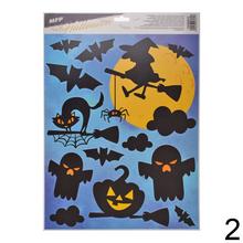 Okenná fólia Halloween s netopiermi a strašidelným domom.