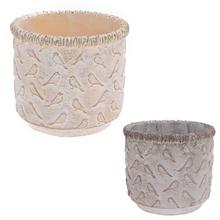 Obal cementový okrúhly s vtáčikmi, 11,5x11,5x10 cm