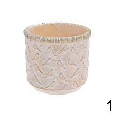 Obal cementový okrúhly s vtáčikmi, 16x16x14 cm.